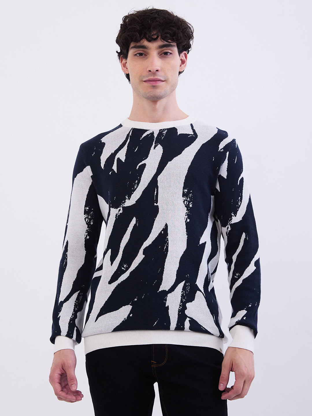 Spykar Air Force Blue Slim Fit Casual Sweaters For Men