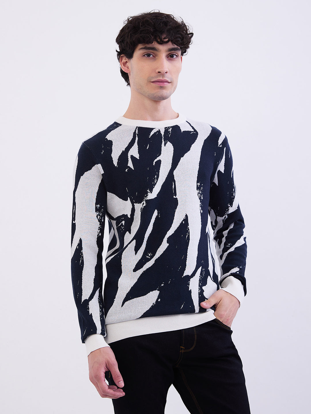 Spykar Air Force Blue Slim Fit Casual Sweaters For Men