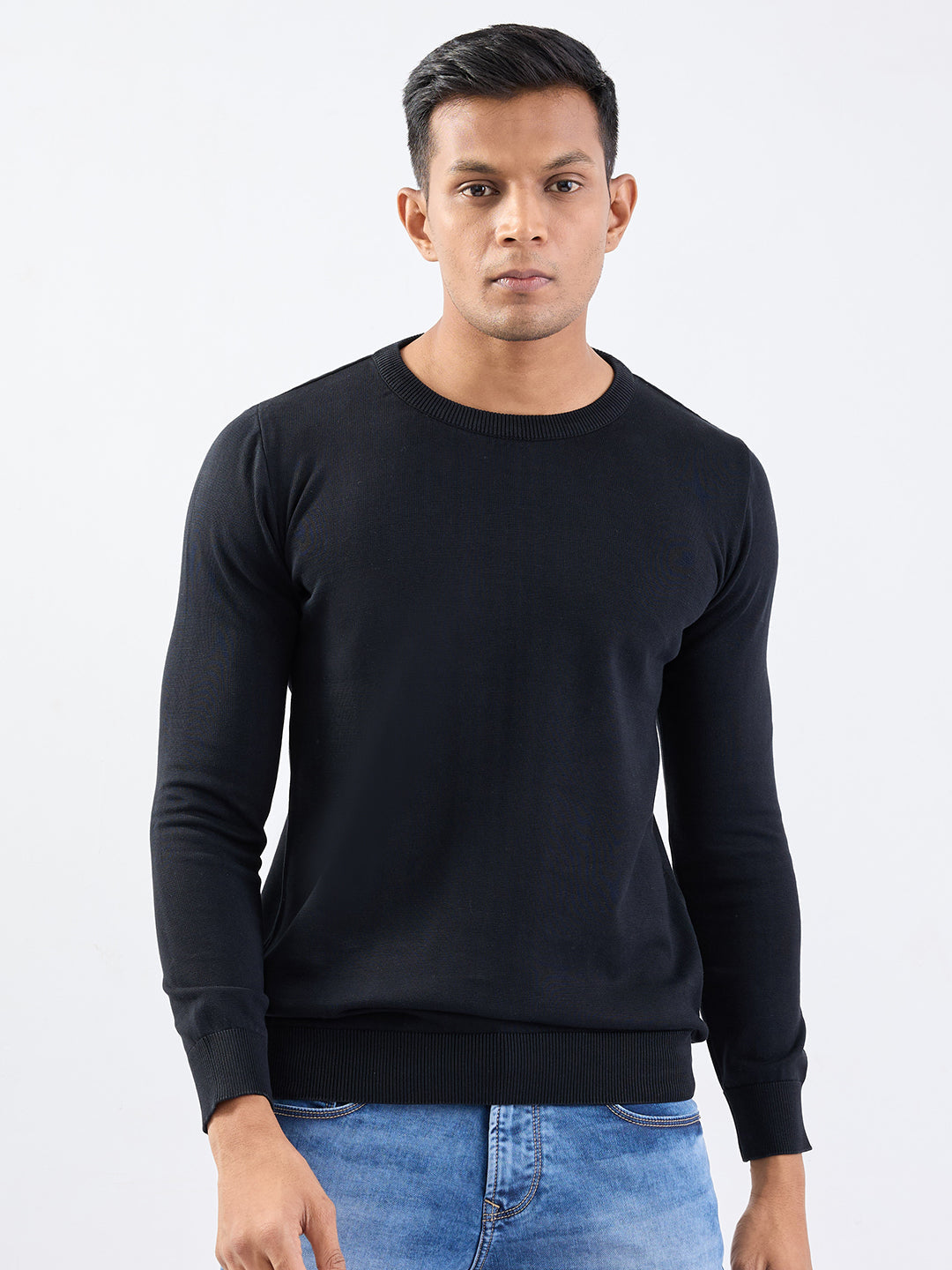 Spykar Black Slim Fit Casual Sweaters For Men