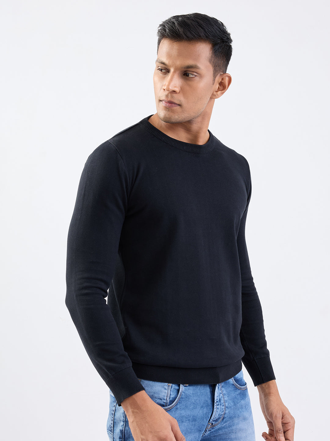 Spykar Black Slim Fit Casual Sweaters For Men