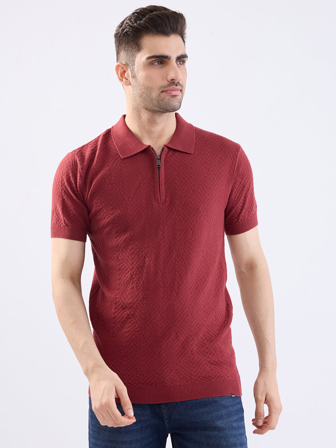 Spykar Brick Red Slim Fit Casual Sweaters For Men