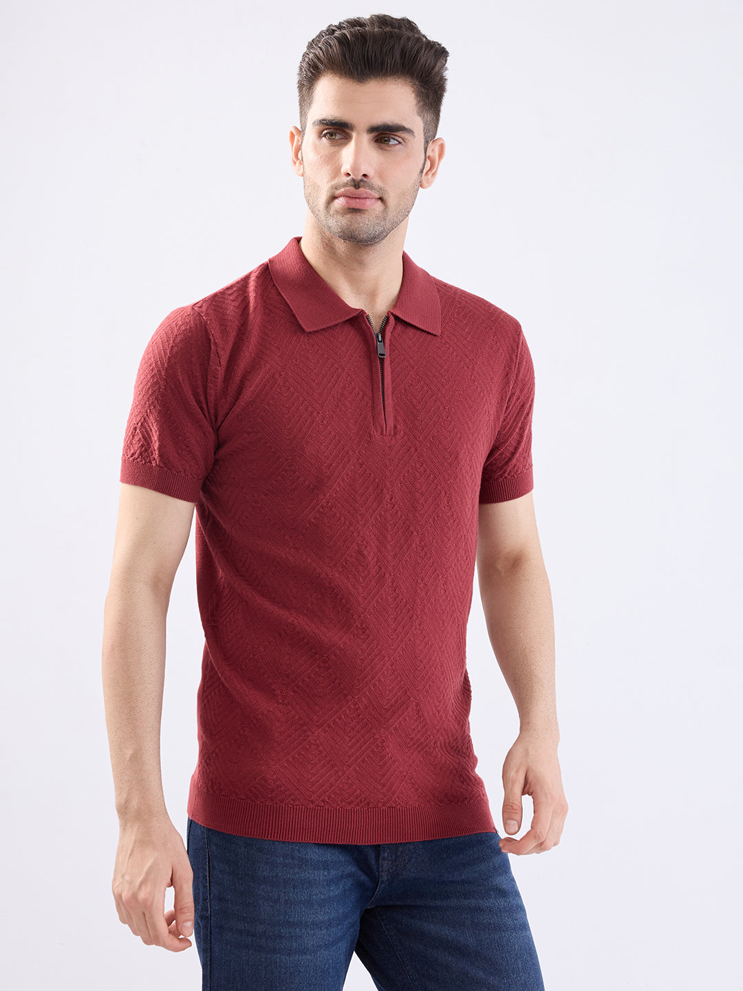 Spykar Brick Red Slim Fit Casual Sweaters For Men