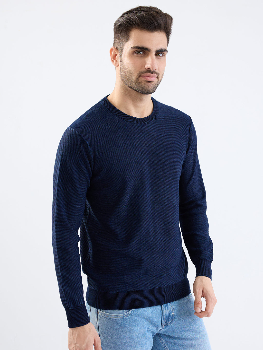 Spykar Indigo Blue Slim Fit Casual Sweaters For Men