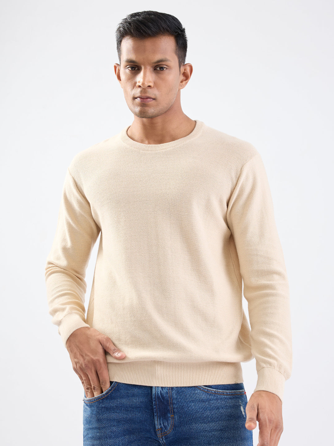 Spykar Taupe Beige Slim Fit Casual Sweaters For Men