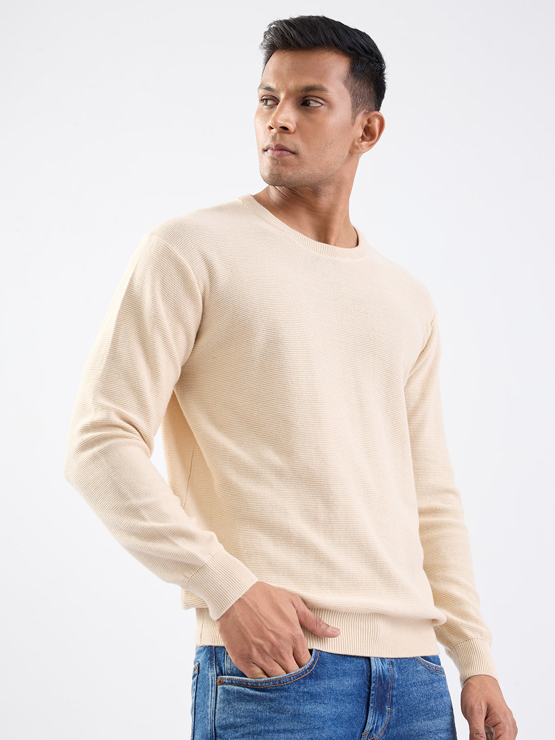 Spykar Taupe Beige Slim Fit Casual Sweaters For Men