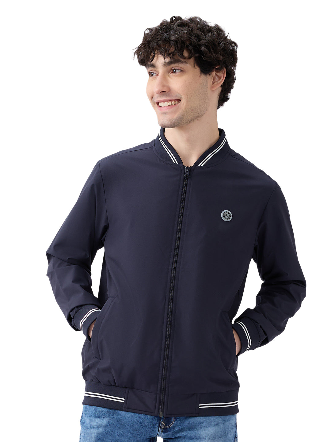 Spykar Solid Navy Blue Straight Fit Jackets For Men