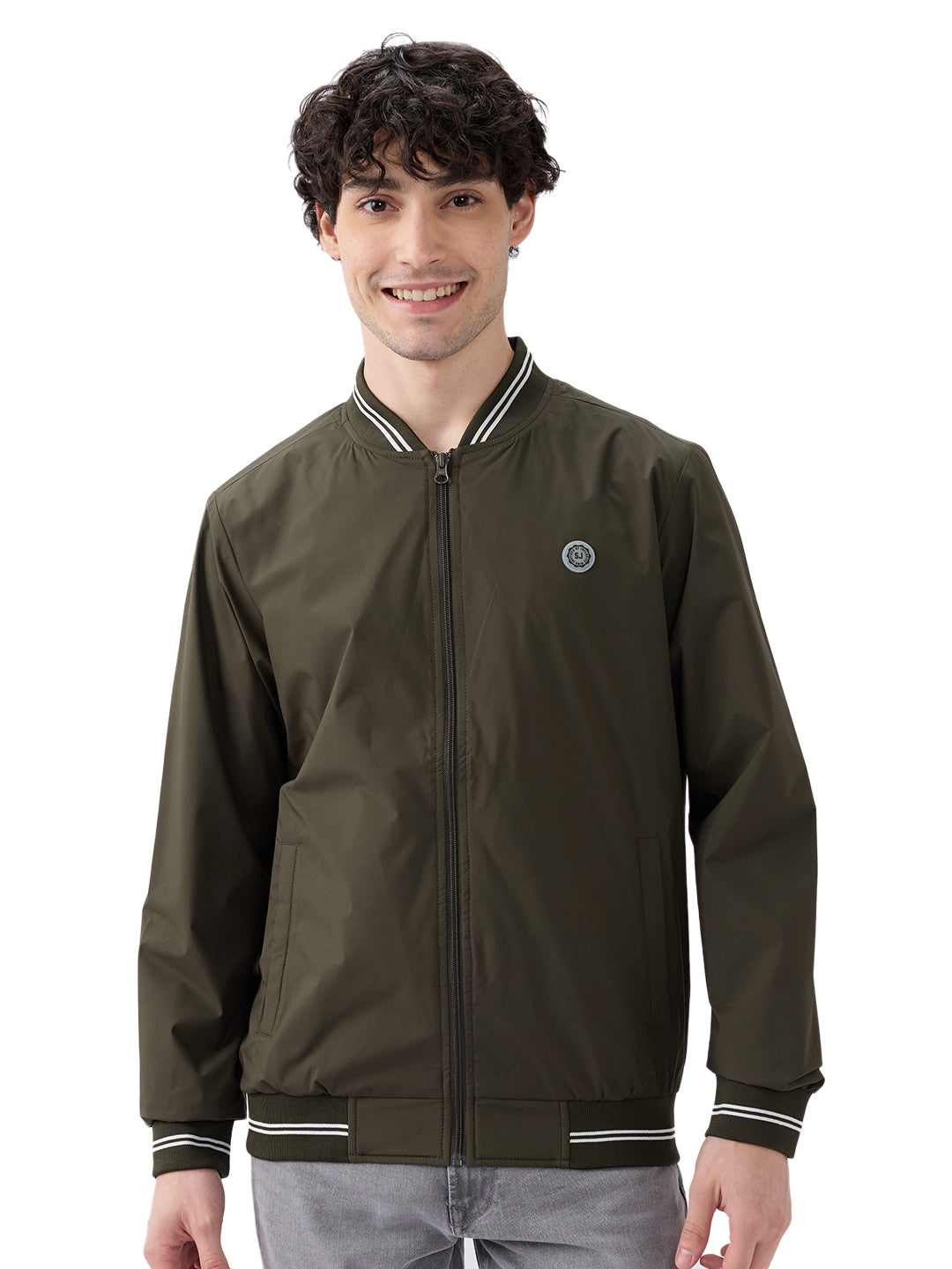 Spykar Solid Olive Green Straight Fit Jackets For Men