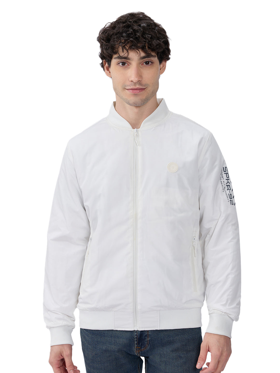 Spykar Solid White Straight Fit Jackets For Men