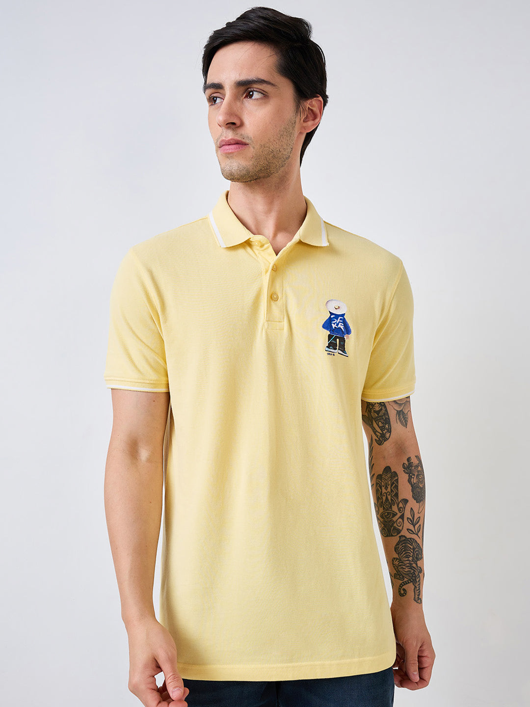 Spykar Yellow Half Sleeves Slim Fit T-Shirt For Men