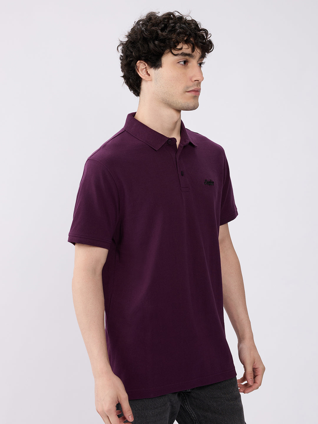 Spykar Blackberry Wine Slim Fit Casual T-Shirts For Men