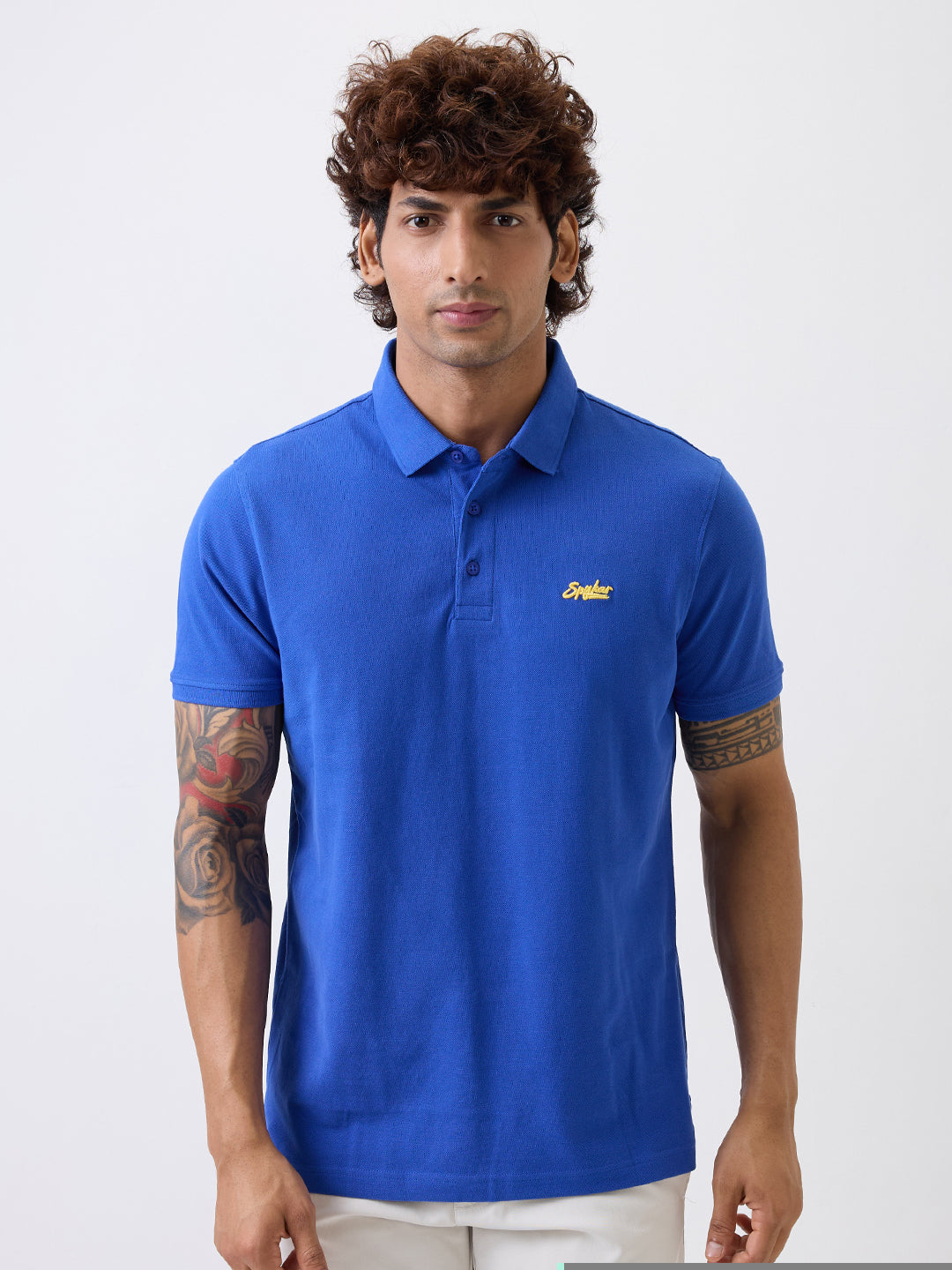 Spykar Cobalt Blue Slim Fit Casual T-Shirts For Men