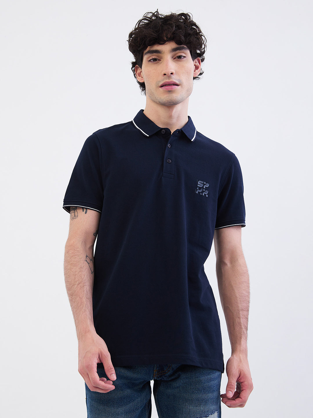 Spykar Navy Blue Slim Fit Casual T-Shirt For Men