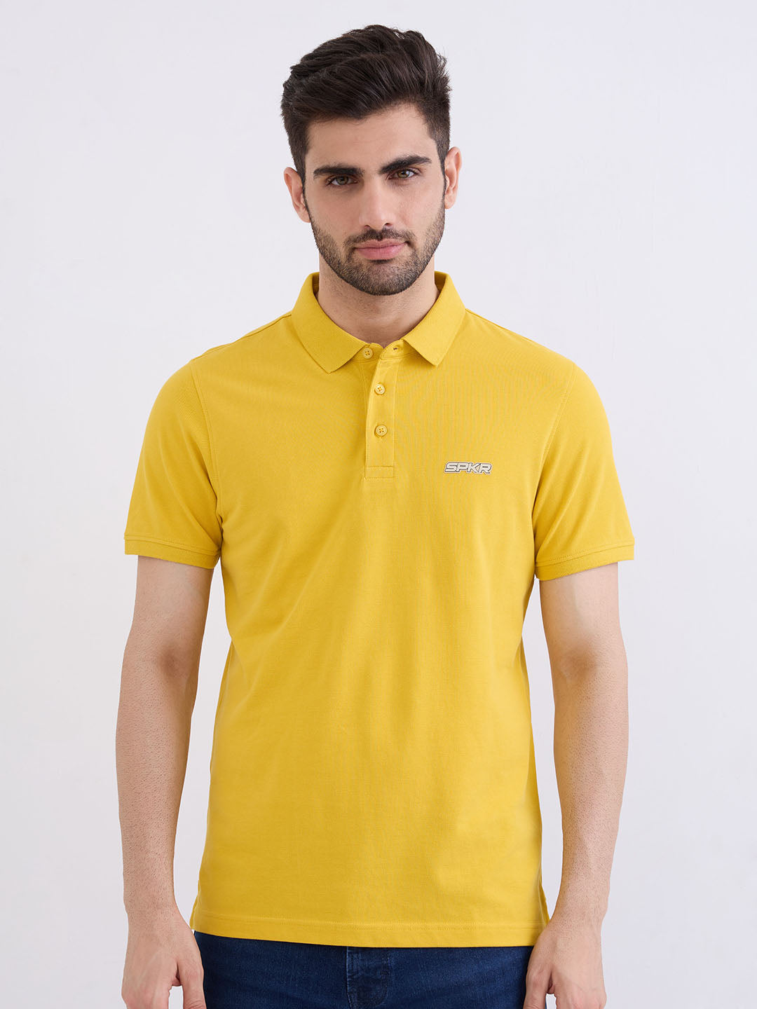 Spykar Sulphur Yellow Slim Fit Casual T-Shirt For Men