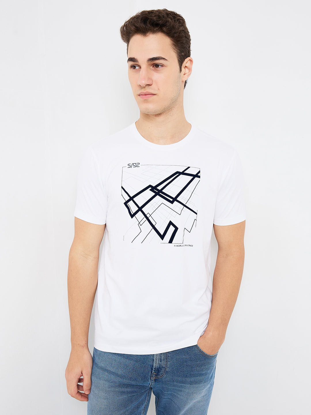 Spykar White Slim Fit Solid Half Sleeve T-Shirt For Men