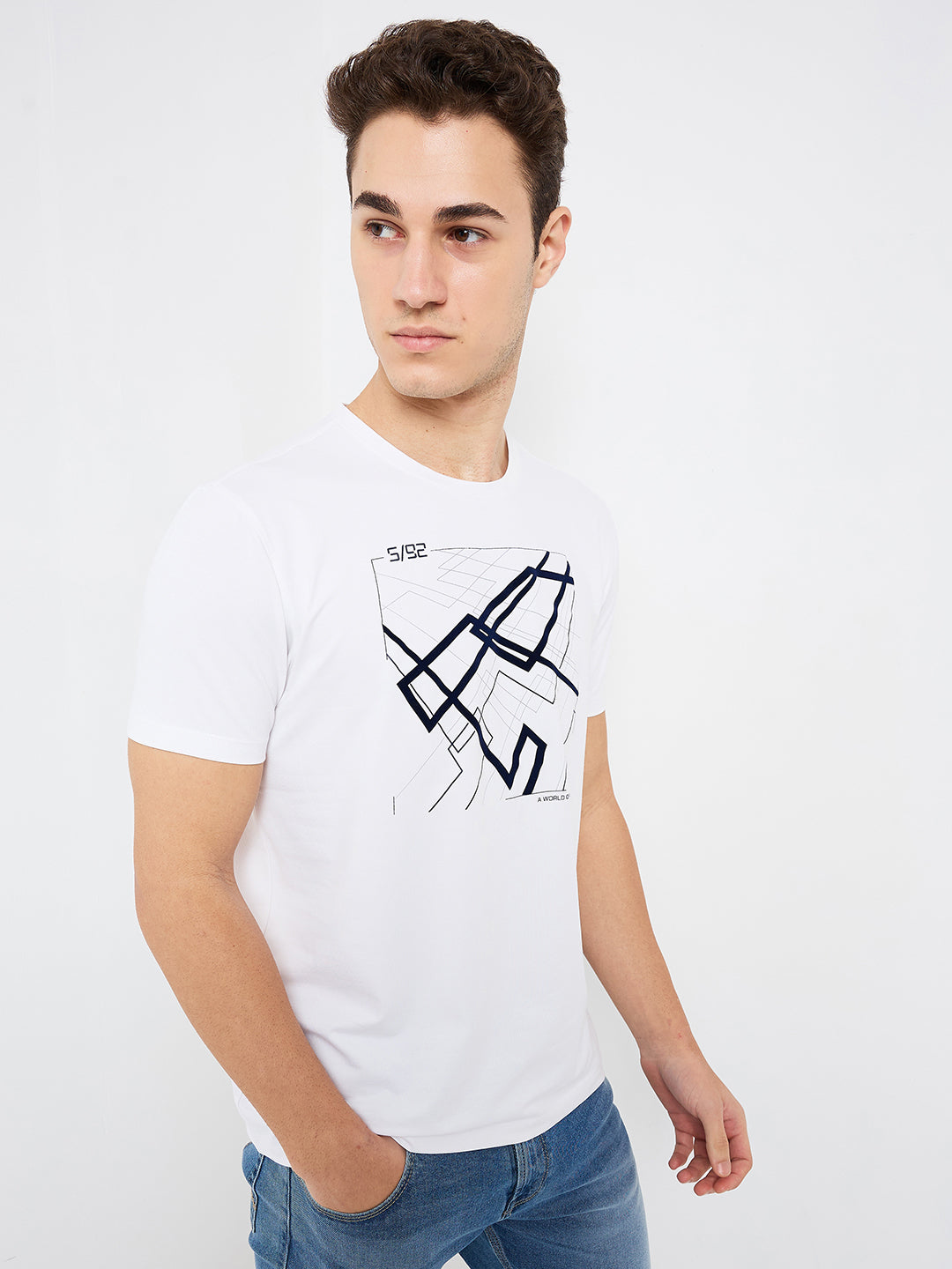 Spykar White Slim Fit Solid Half Sleeve T-Shirt For Men