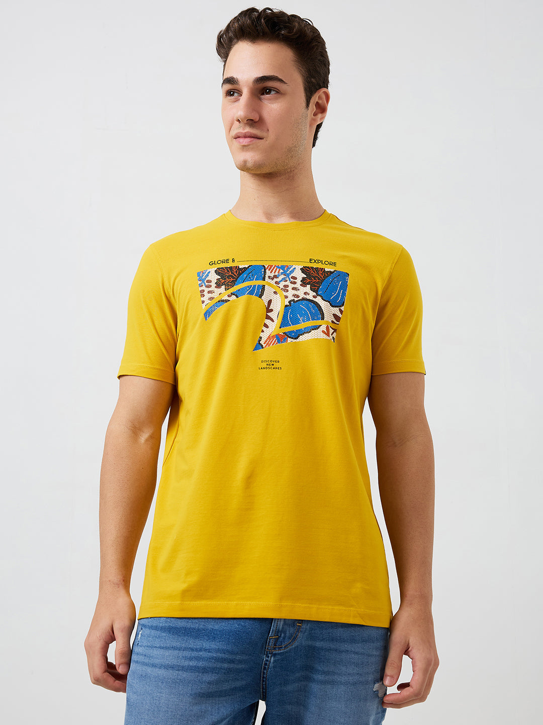Spykar Yellow Slim Fit Solid Half Sleeve T-Shirt For Men