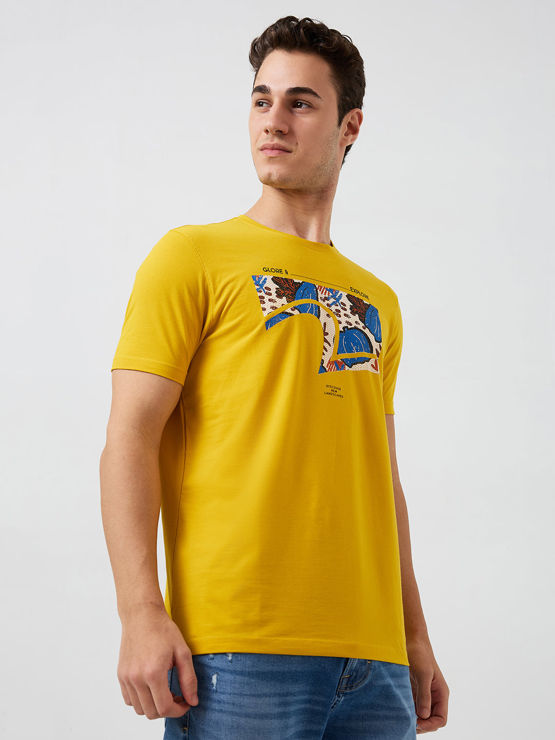 Spykar Yellow Slim Fit Solid Half Sleeve T-Shirt For Men