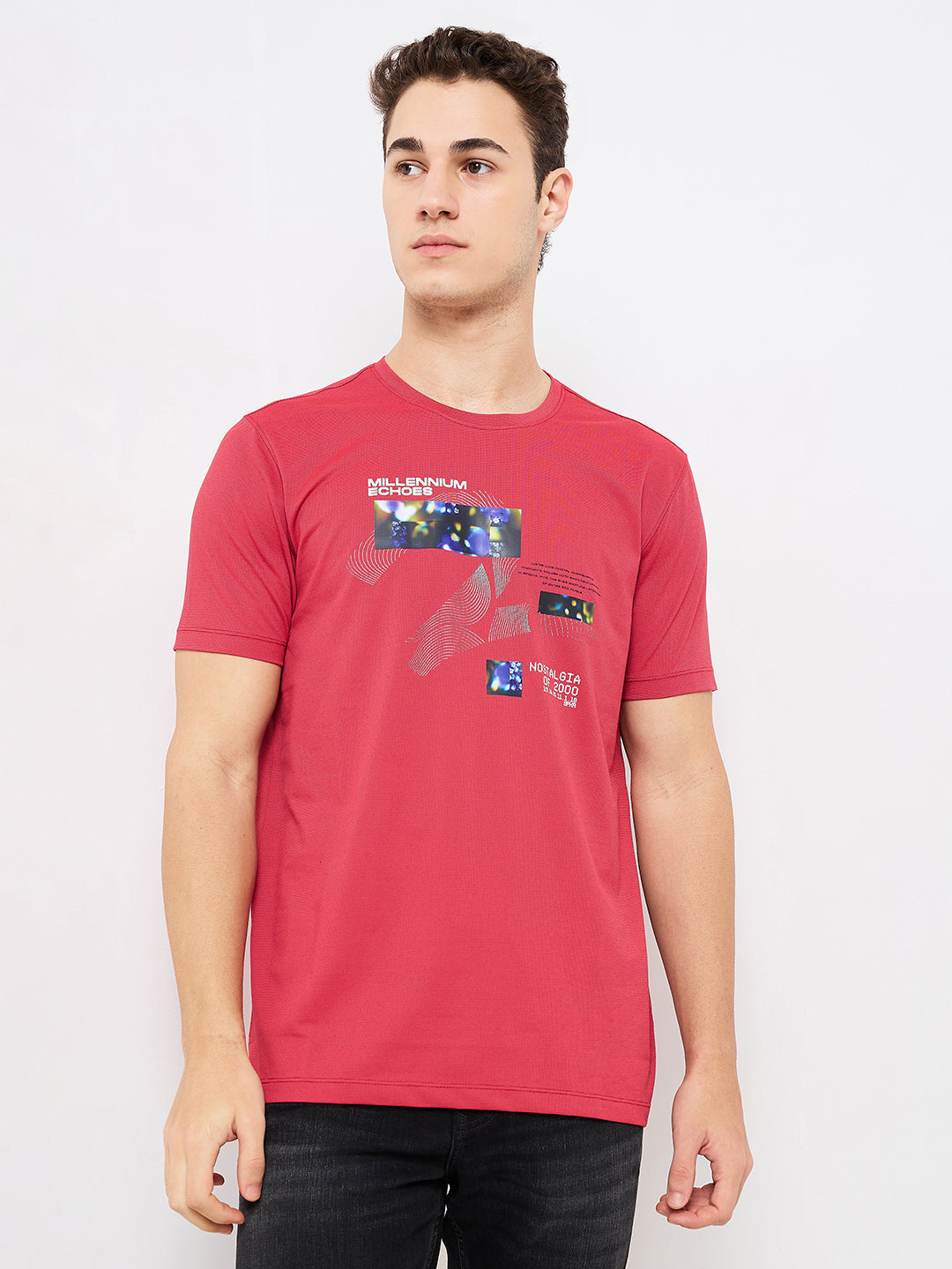 Spykar Red Slim Fit Solid Half Sleeve T-Shirt For Men