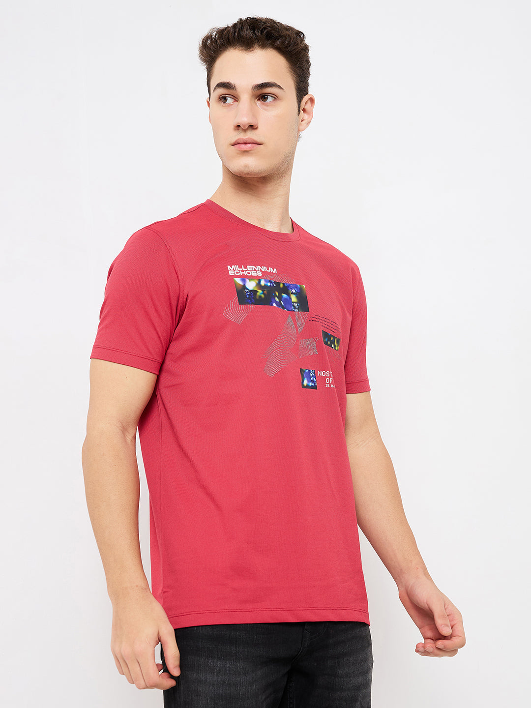 Spykar Red Slim Fit Solid Half Sleeve T-Shirt For Men