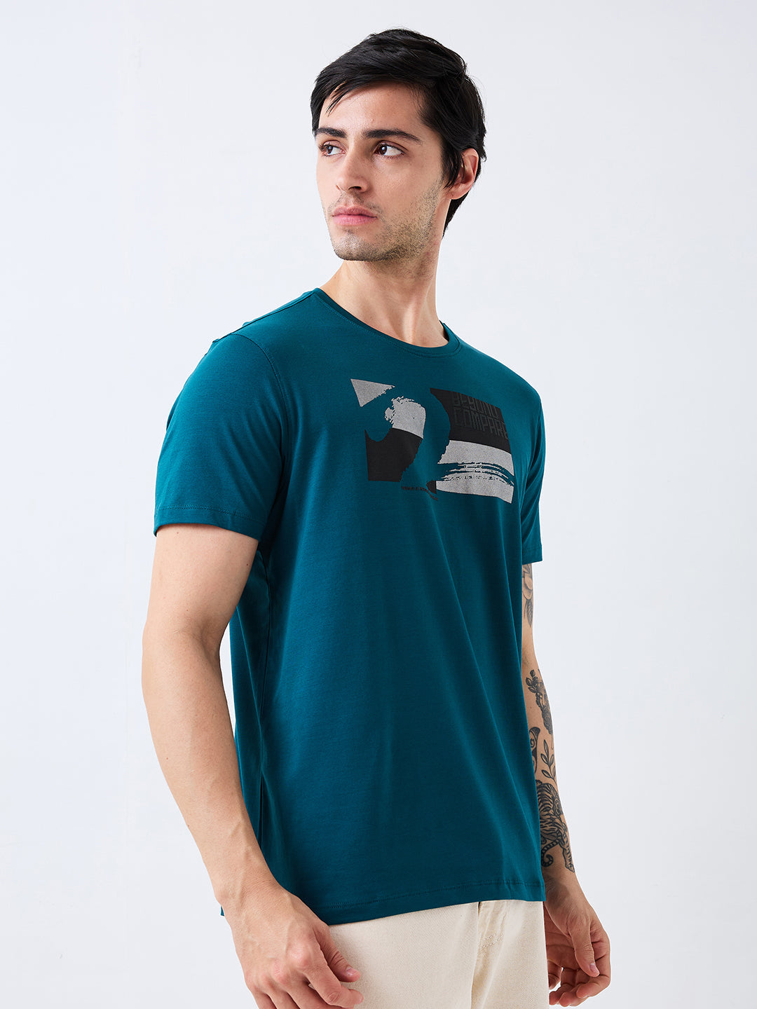 Spykar Green Slim Fit Solid Half Sleeve T-Shirt For Men