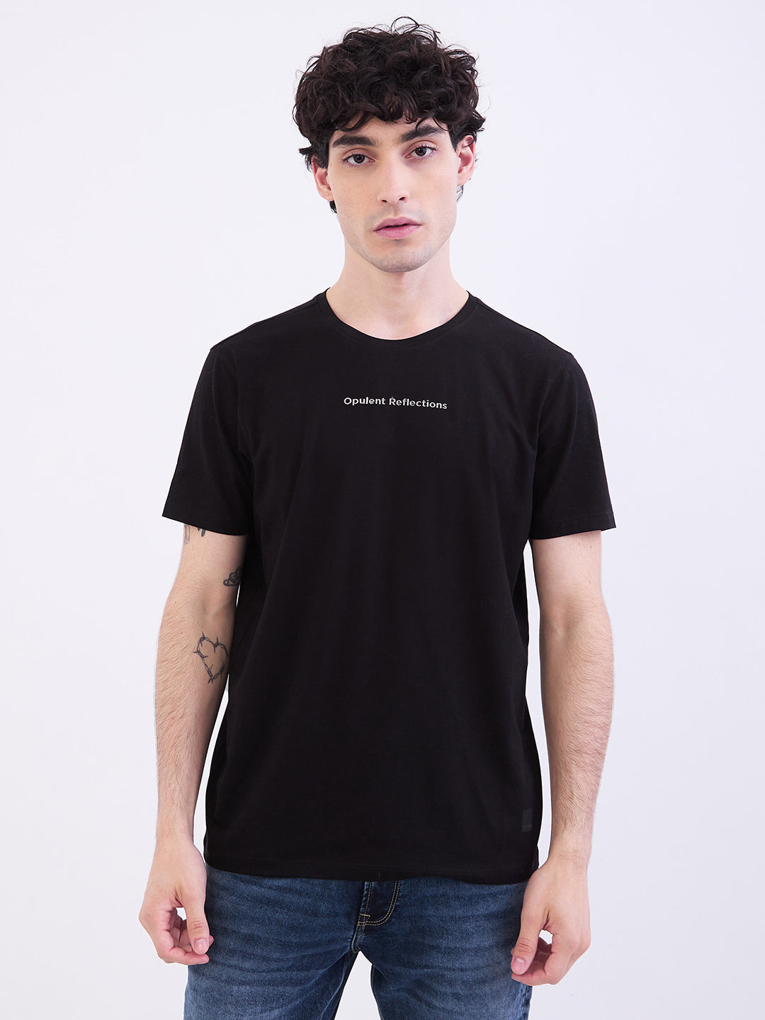 Spykar Black Slim Fit Casual T-Shirt For Men