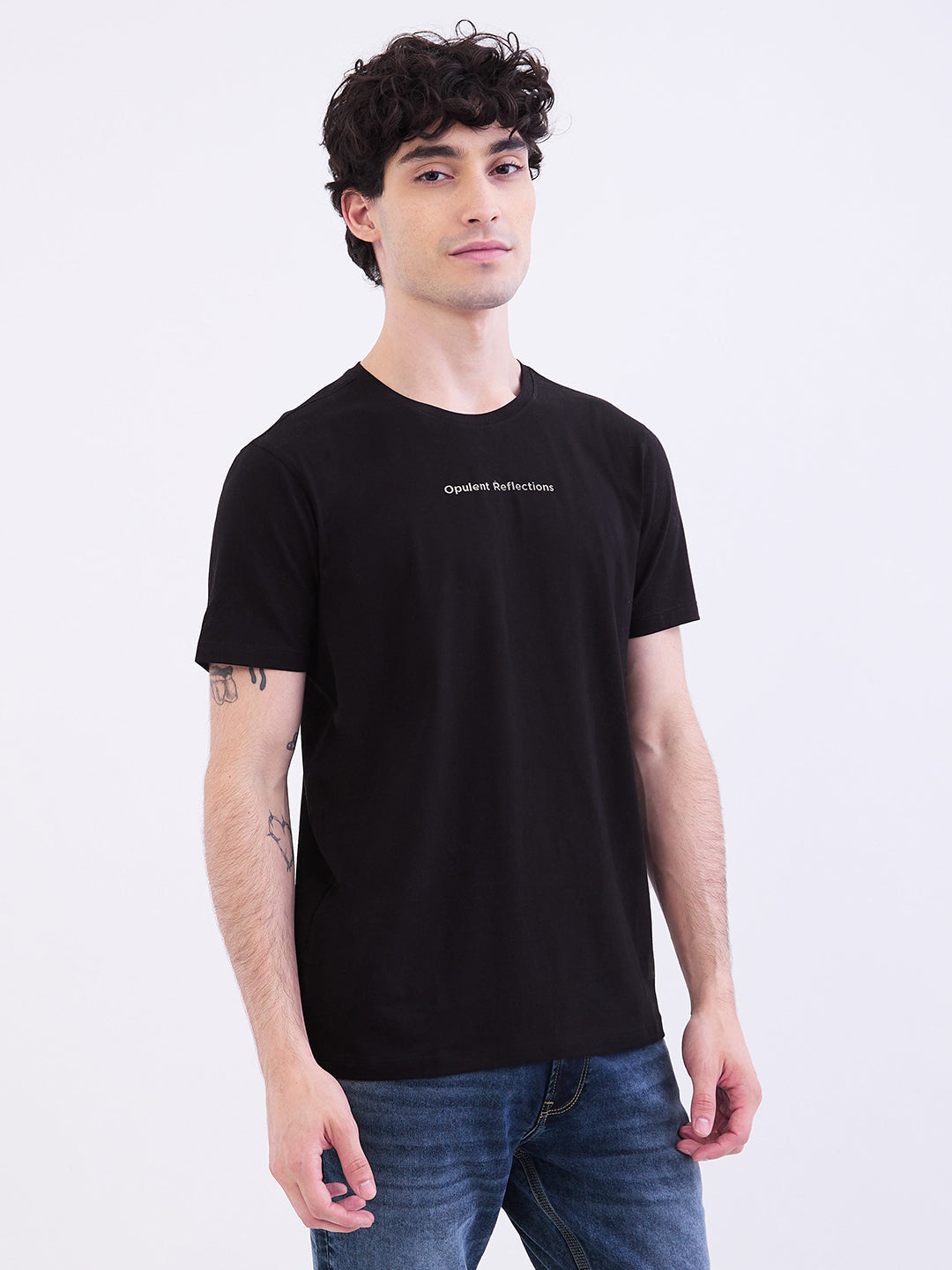 Spykar Black Slim Fit Casual T-Shirt For Men