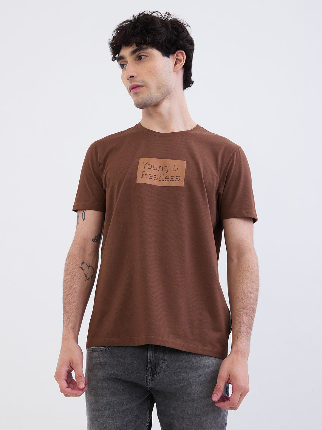 Spykar Bison Brown Slim Fit Casual T-Shirt For Men