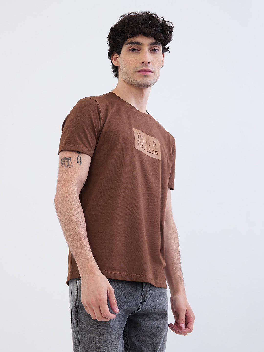Spykar Bison Brown Slim Fit Casual T-Shirt For Men