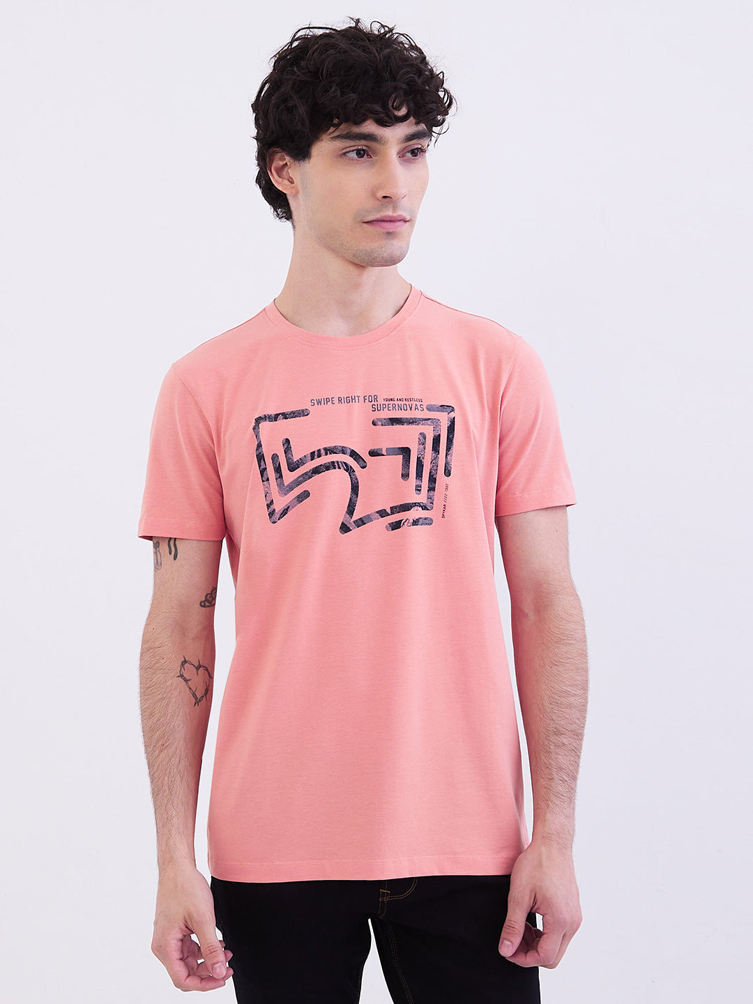 Spykar Tropical Pink Slim Fit Casual T-Shirt For Men