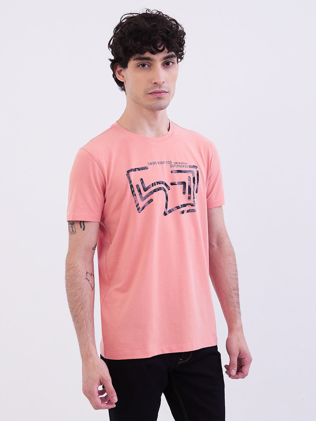 Spykar Tropical Pink Slim Fit Casual T-Shirt For Men