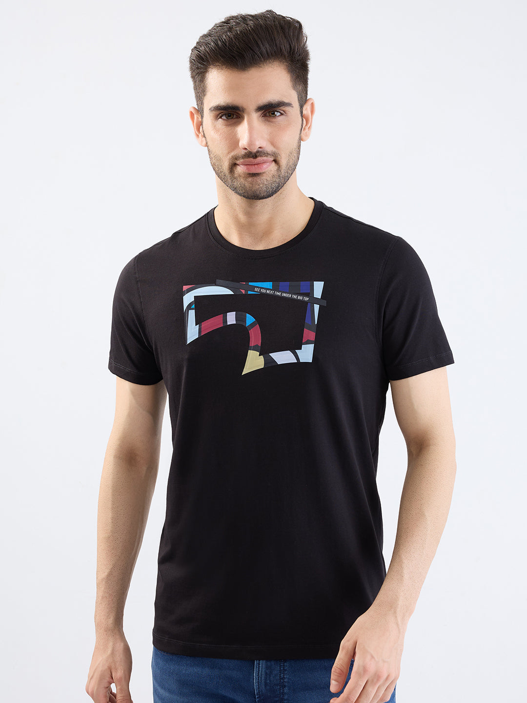 Spykar Black Slim Fit Casual T-Shirt For Men