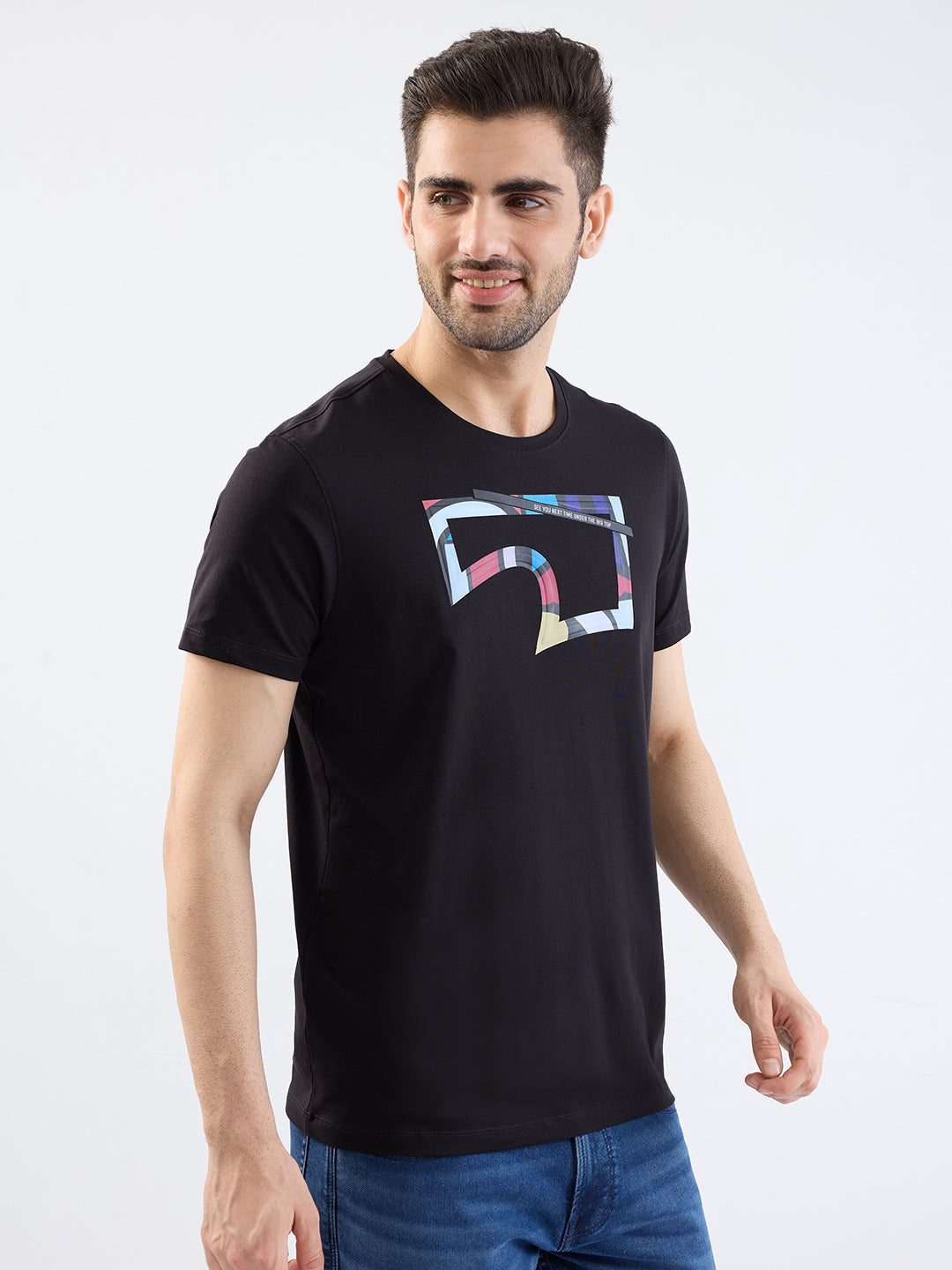 Spykar Black Slim Fit Casual T-Shirt For Men