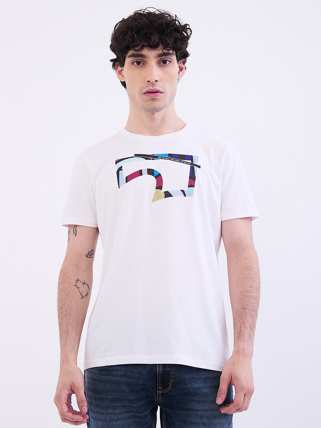 Spykar White Slim Fit Casual T-Shirt For Men