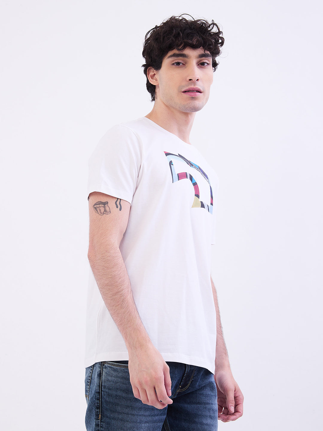 Spykar White Slim Fit Casual T-Shirt For Men