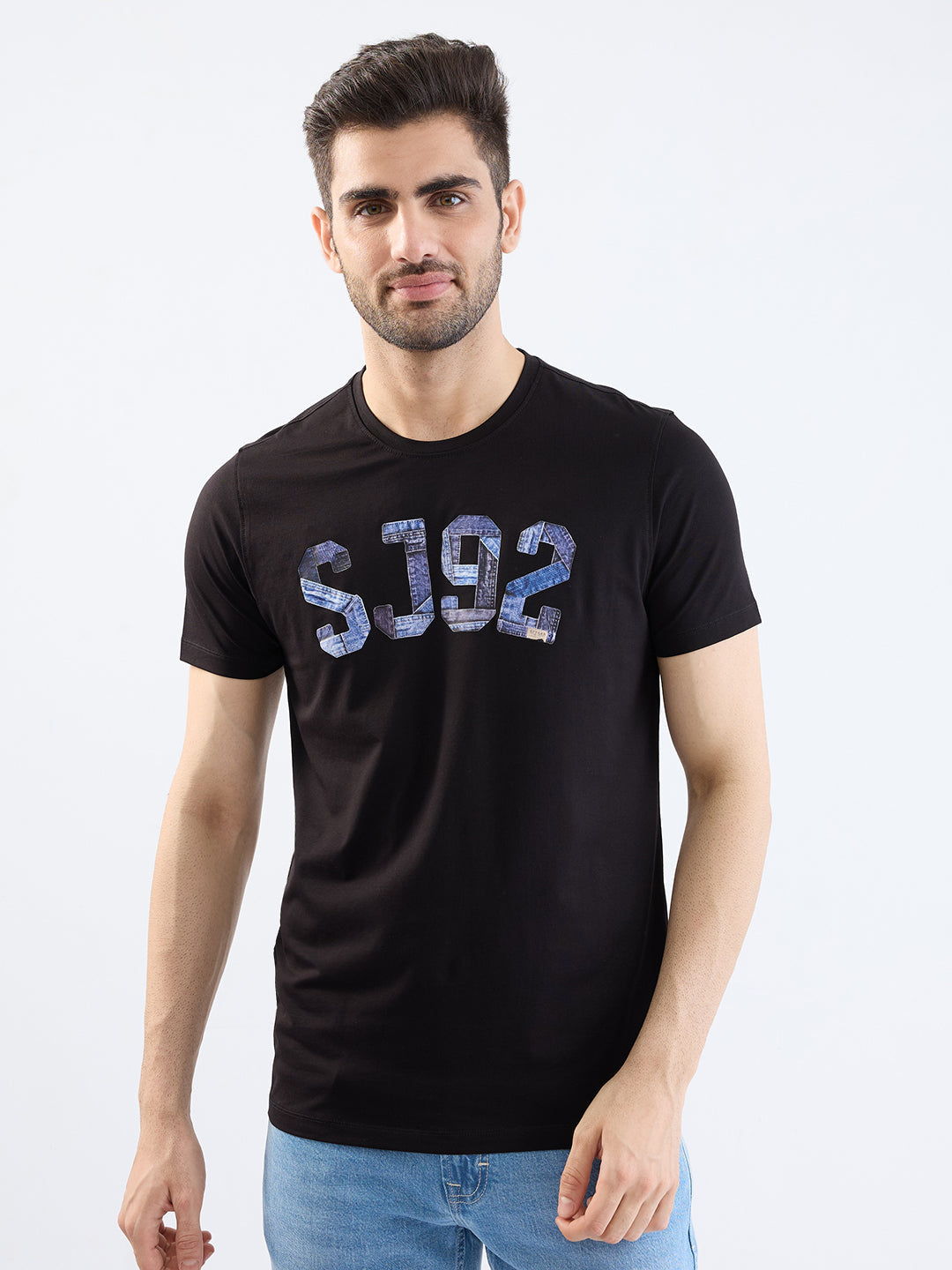 Spykar Black Slim Fit Casual T-Shirt For Men