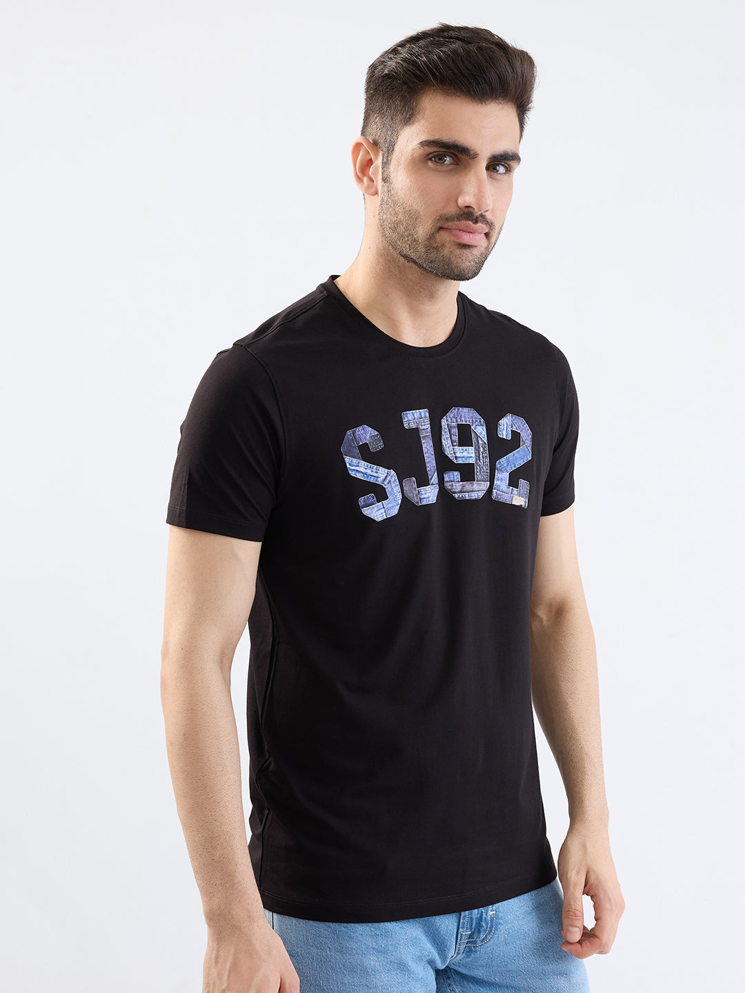Spykar Black Slim Fit Casual T-Shirt For Men