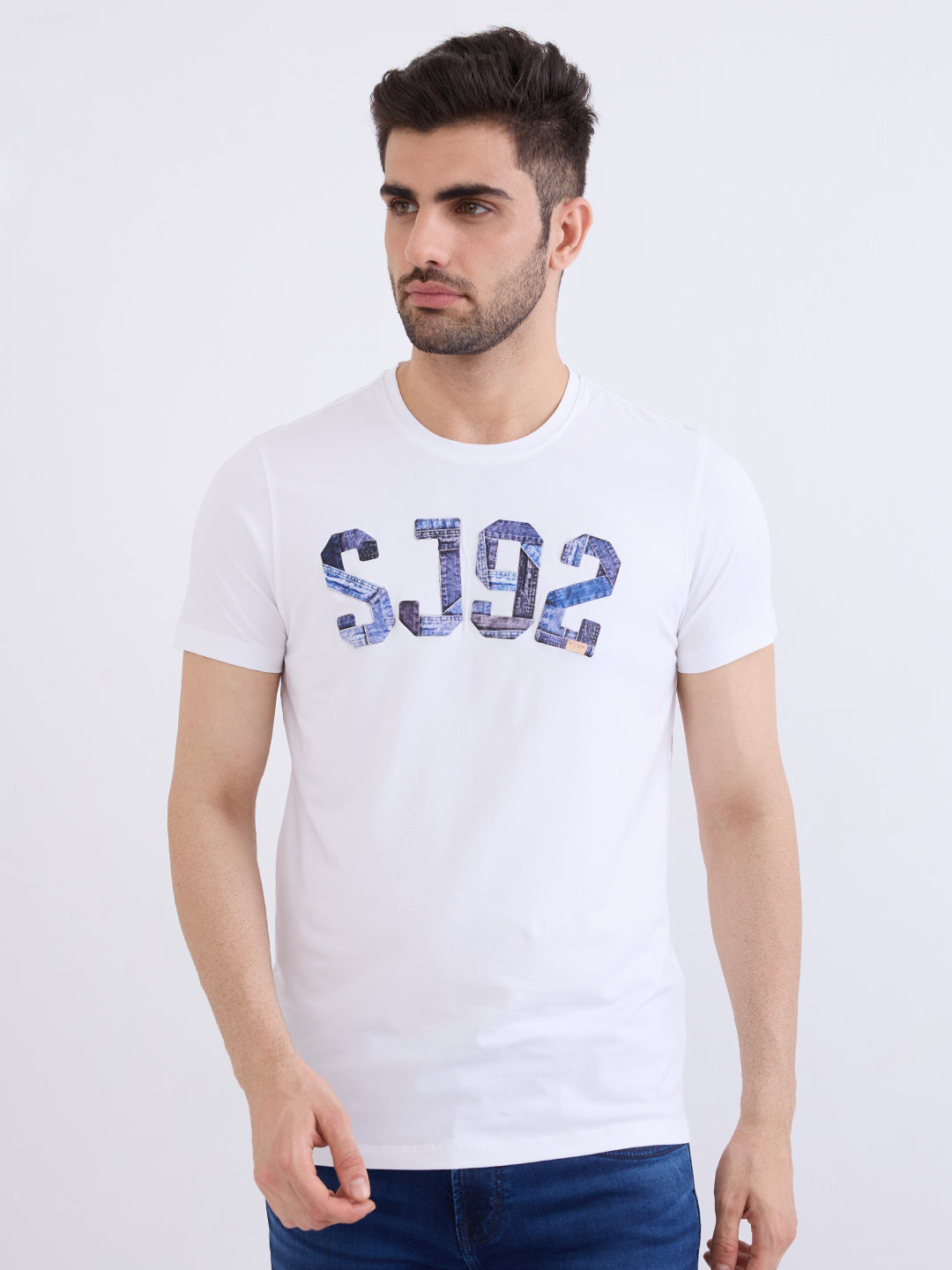 Spykar White Slim Fit Casual T-Shirt For Men