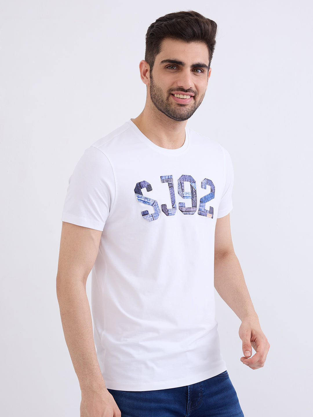 Spykar White Slim Fit Casual T-Shirt For Men