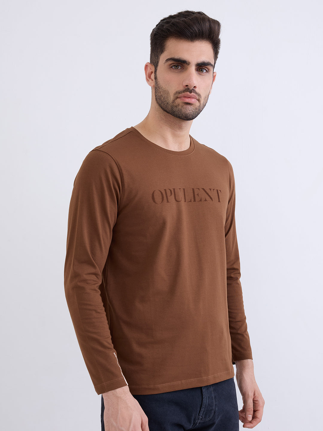 Spykar Bison Brown Slim Fit Casual T-Shirt For Men