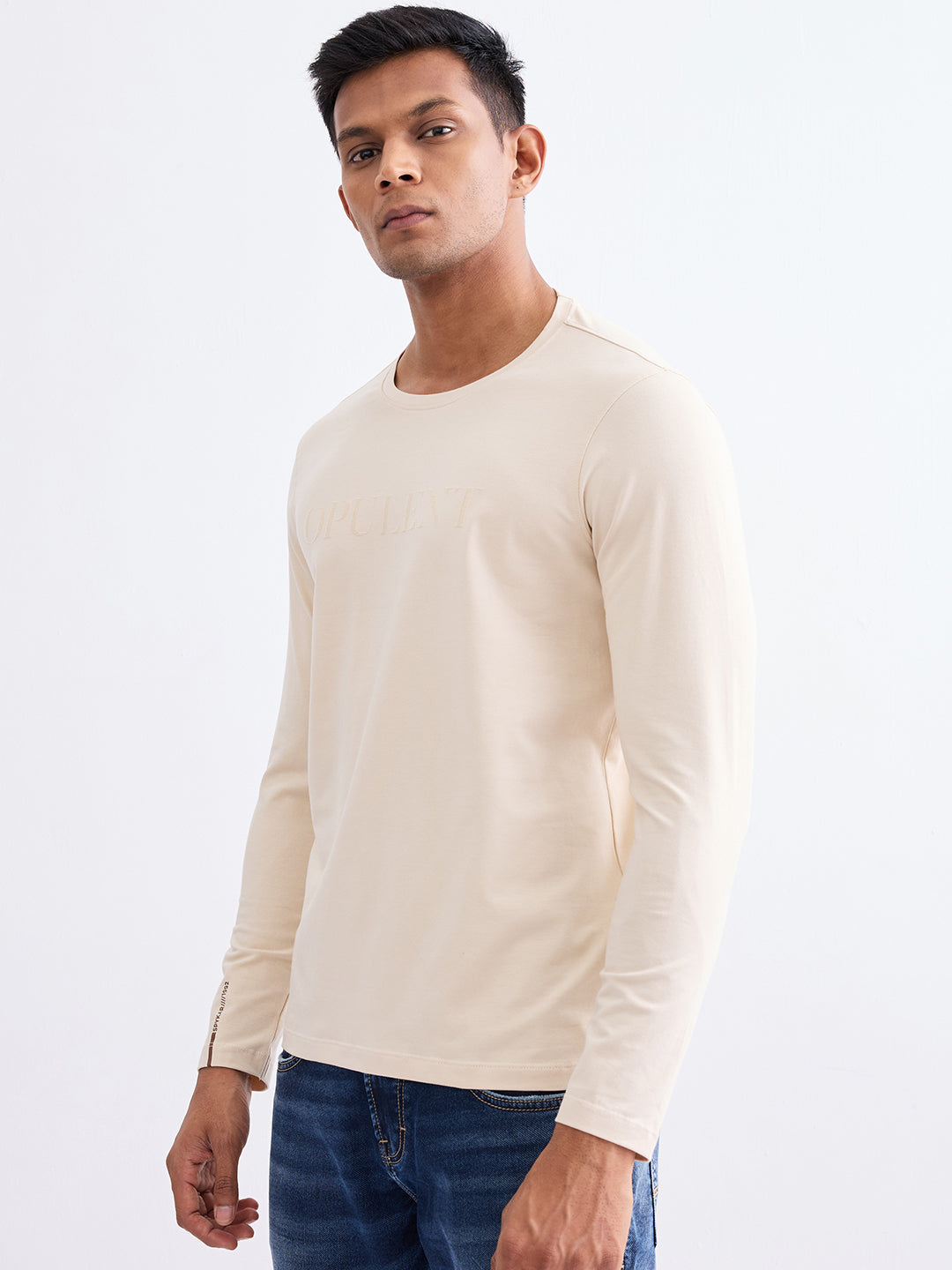 Spykar Light Fawn Slim Fit Casual T-Shirt For Men