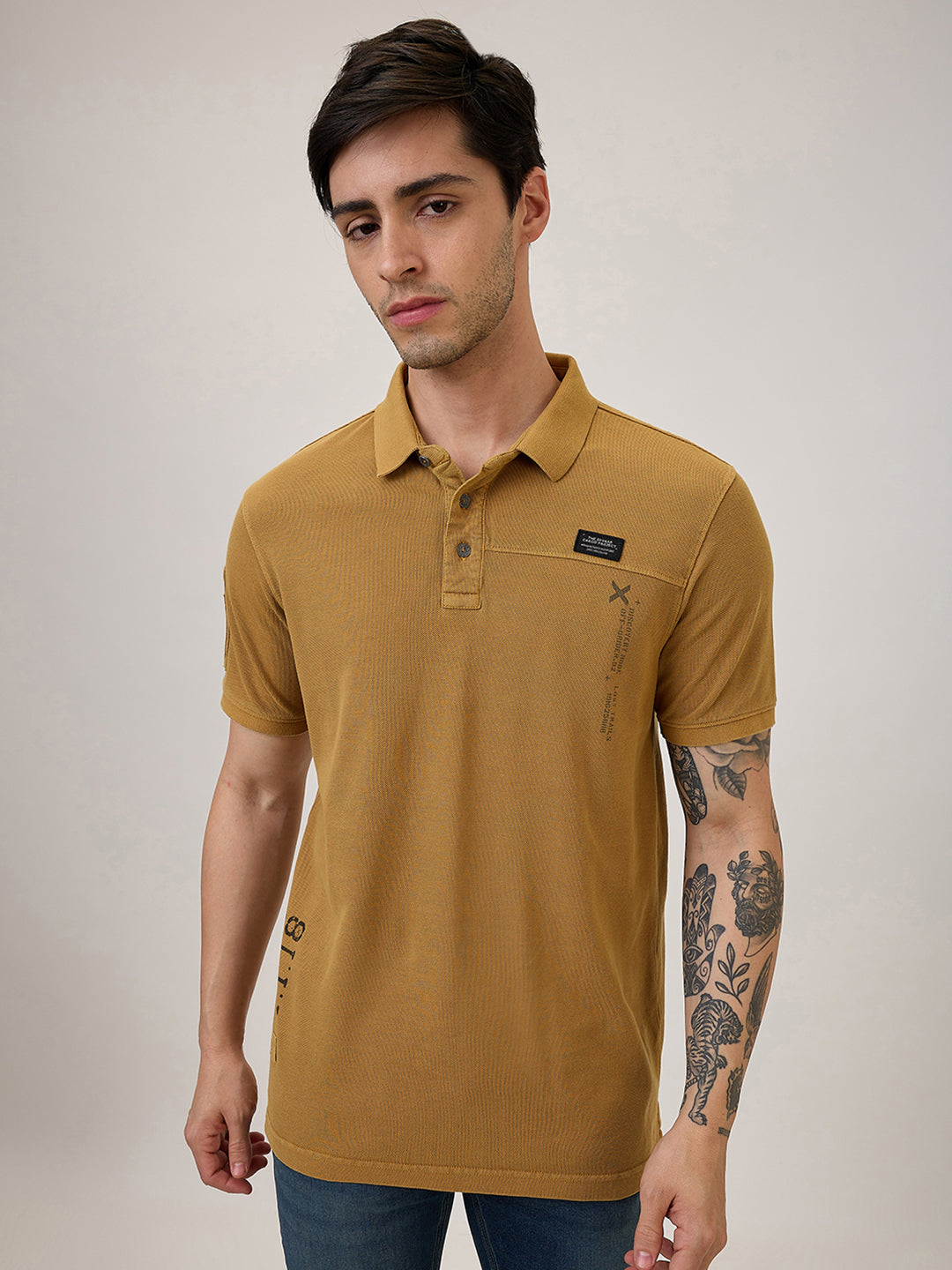 SPYKAR Slim Fit Half Sleeve Khaki Solid Casual T-Shirt For Men