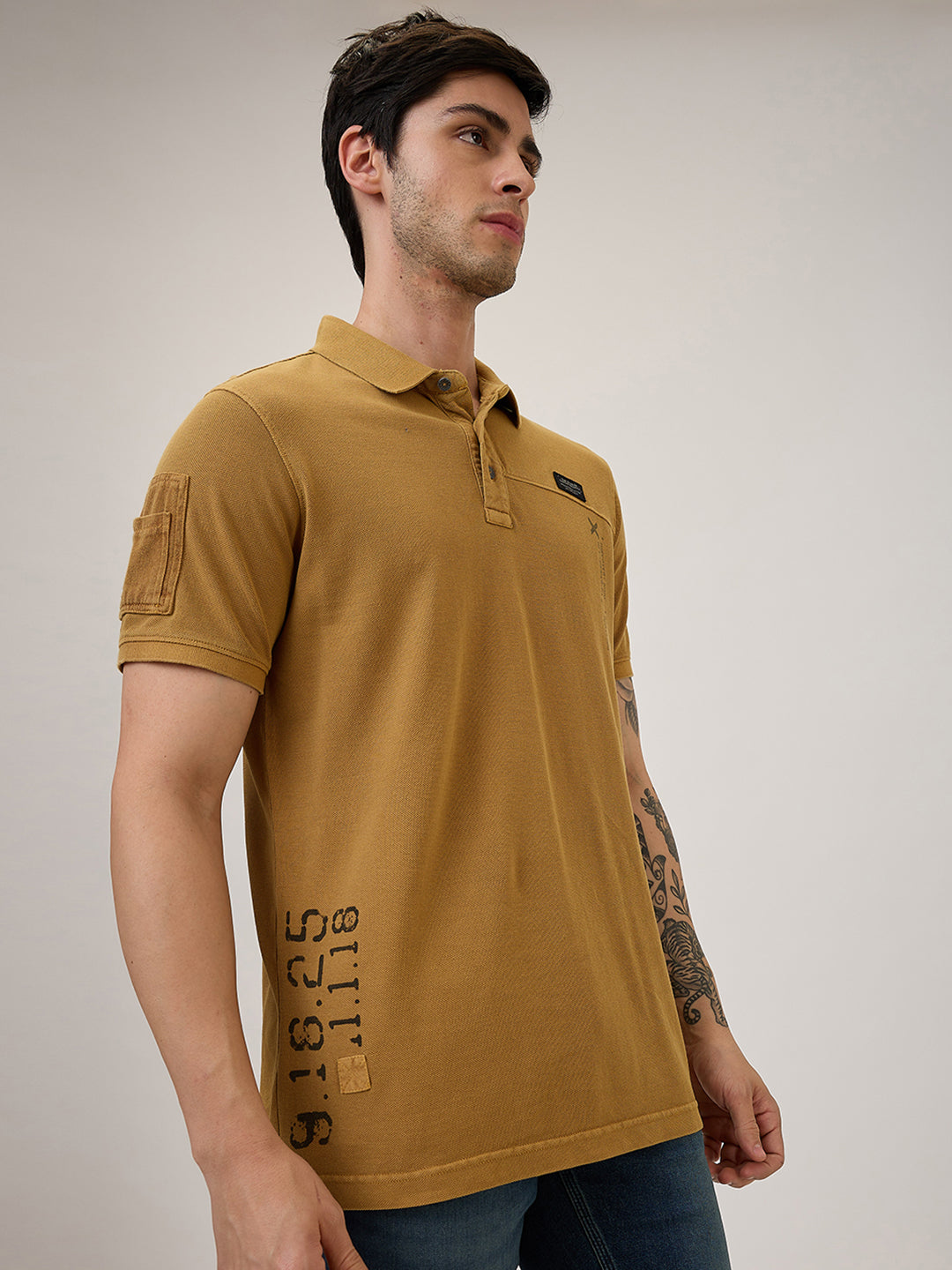 SPYKAR Slim Fit Half Sleeve Khaki Solid Casual T-Shirt For Men