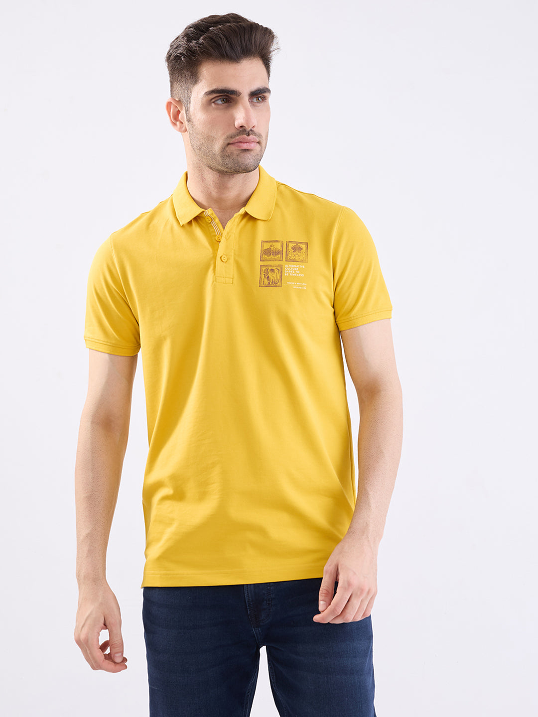 Spykar Sulphur Yellow Slim Fit Casual T-Shirt For Men
