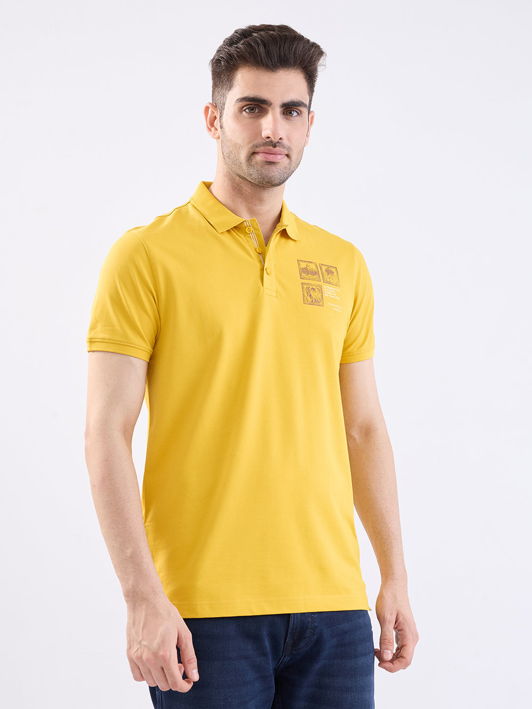 Spykar Sulphur Yellow Slim Fit Casual T-Shirt For Men