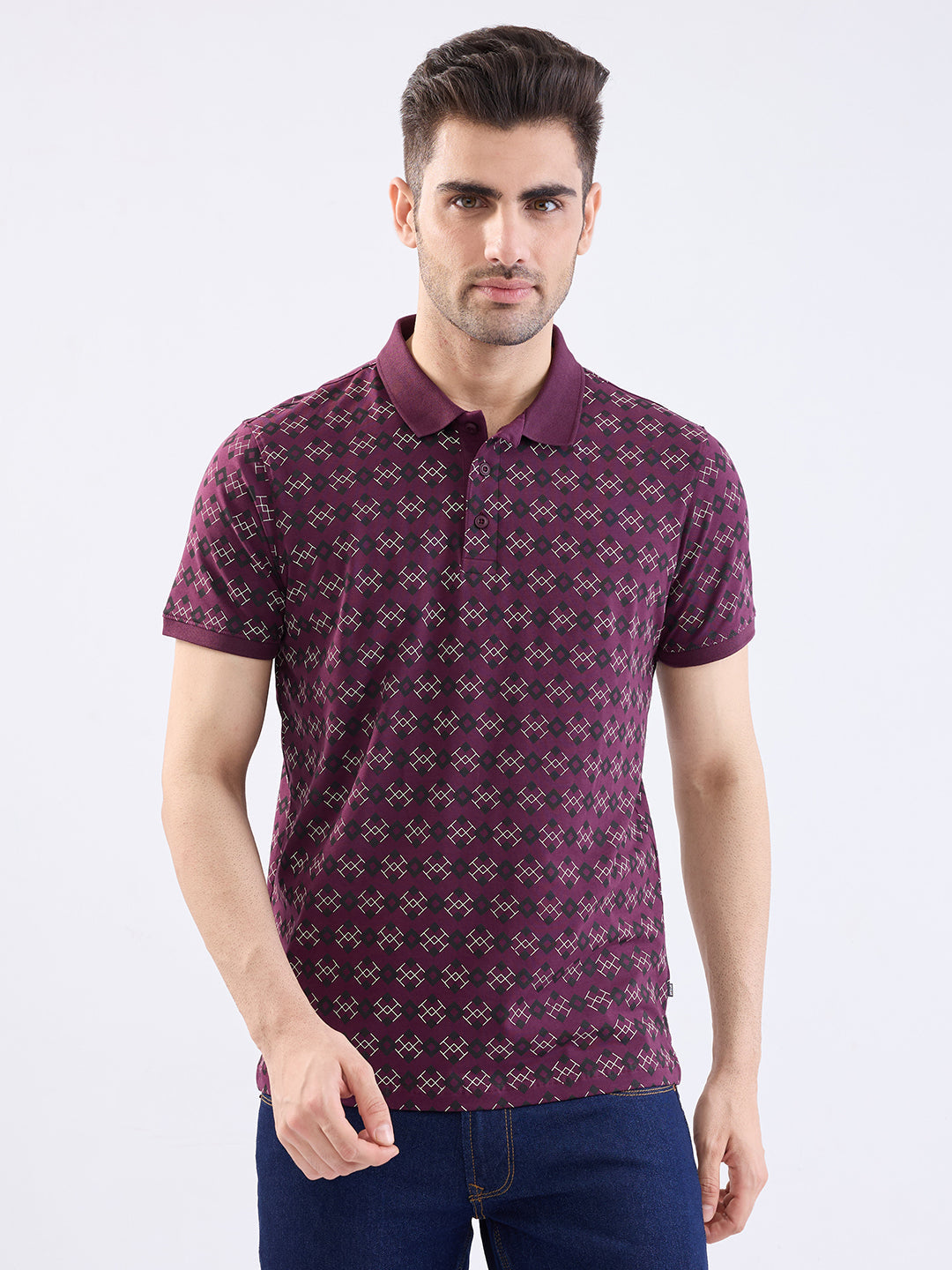 Spykar Plum Red Slim Fit Casual T-Shirt For Men