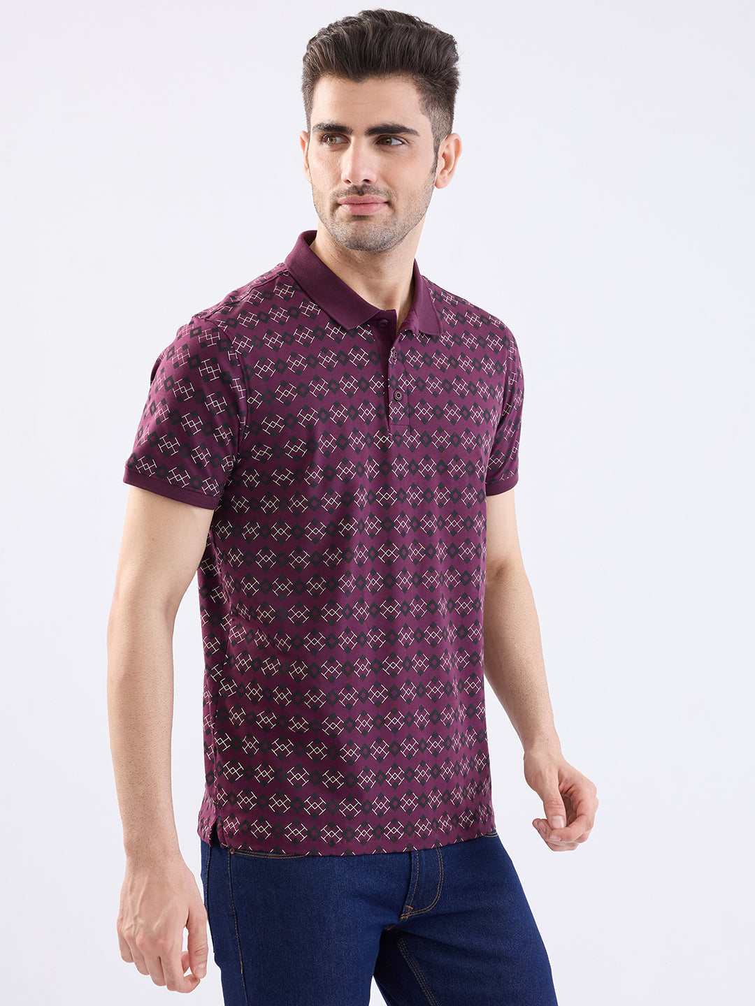 Spykar Plum Red Slim Fit Casual T-Shirt For Men