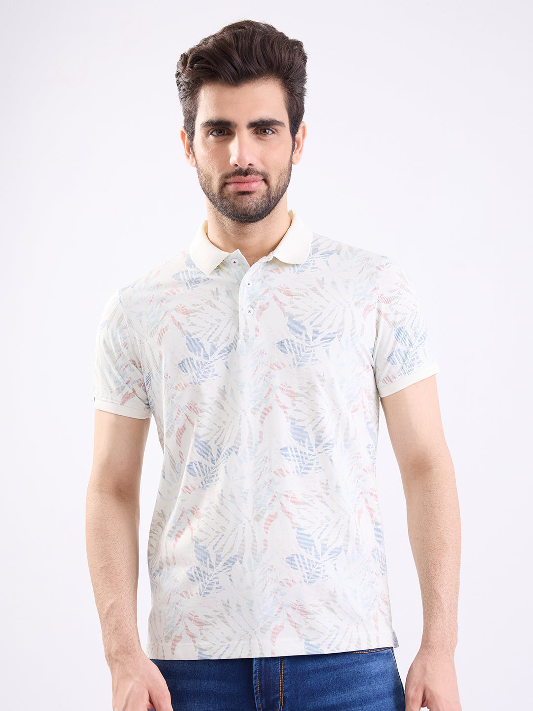 Spykar Off White Slim Fit Casual T-Shirt For Men