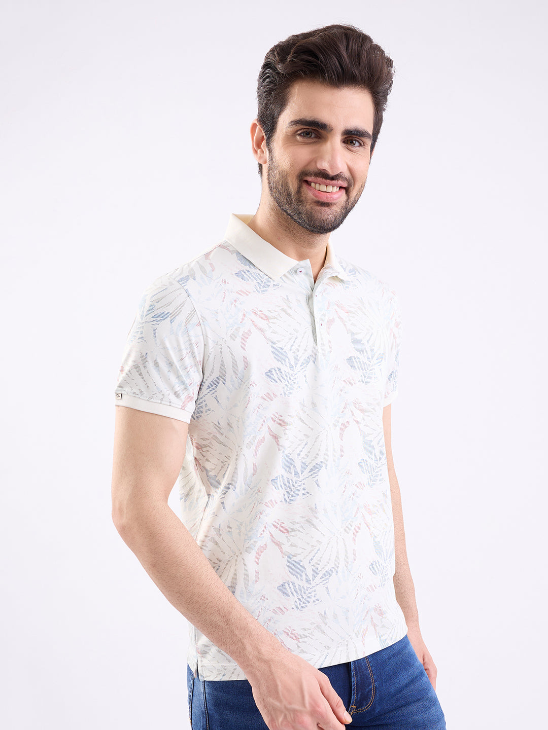 Spykar Off White Slim Fit Casual T-Shirt For Men