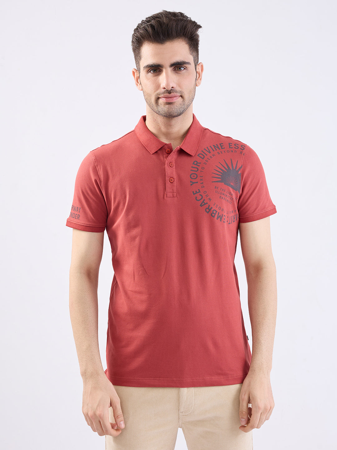 Spykar Brick Red Slim Fit Casual T-Shirt For Men