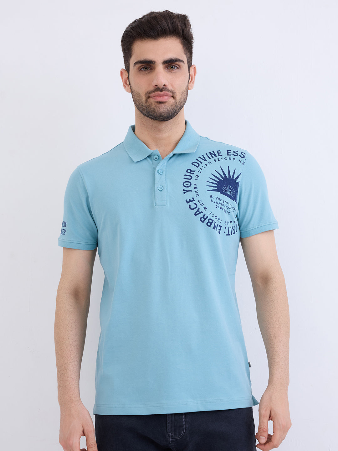 Spykar Cameo Blue Slim Fit Casual T-Shirt For Men